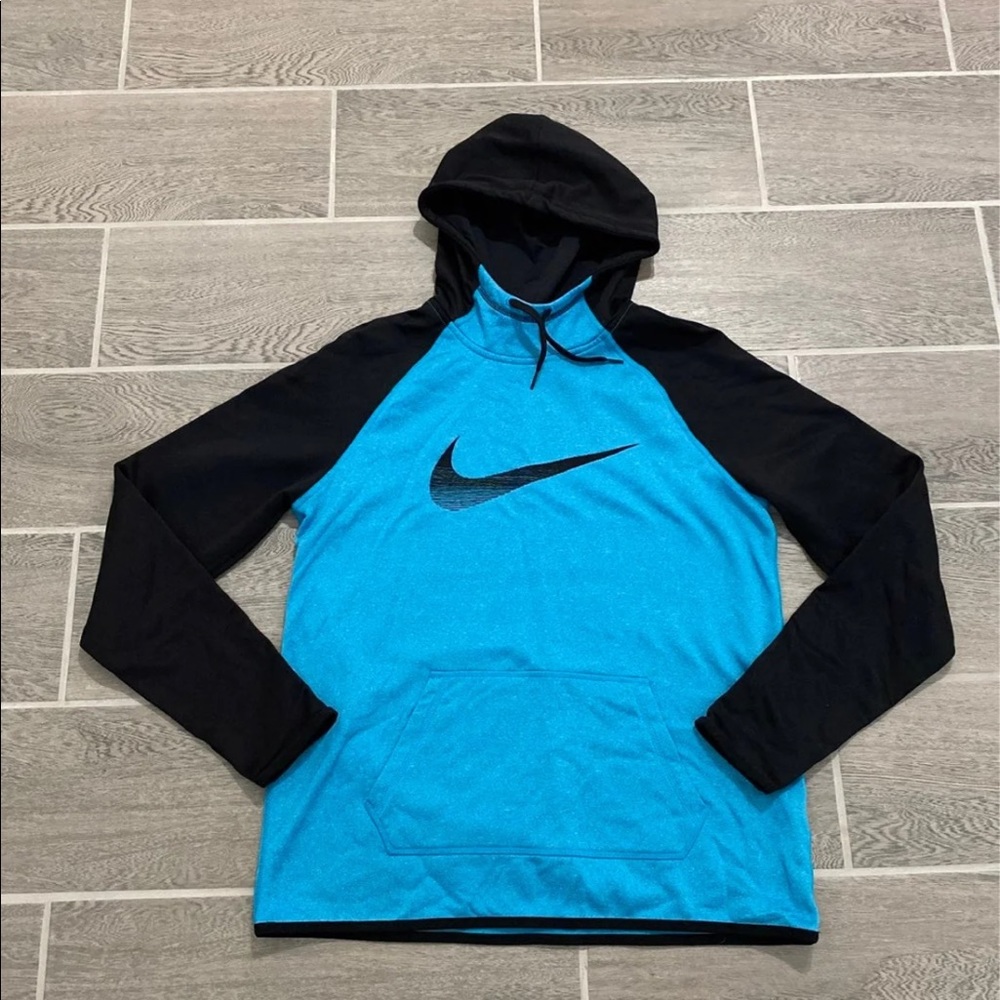 Nike Blue and Black Shoosh Therma Fit Hoodie
